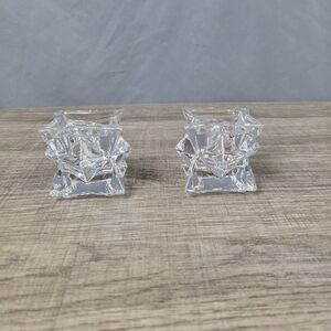 Clear Glass Taper Candleholders; Set of 2‎